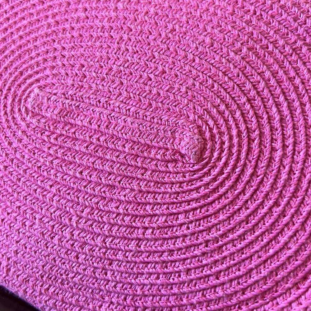 Pink Woven Straw Crossbody Bag Brown Trim Cotton Paper Tote - Picture 13 of 17